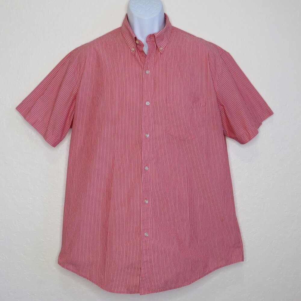 Van Heusen*‎ Men's Short Sleeve Button Down Curved Hem Chest Pocket Shirt~ Large